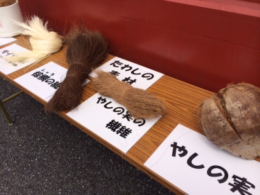 ▲パームや棕櫚などの束子の材料
