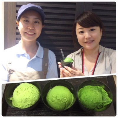 ▲後藤店長と抹茶ジェラート(左から1、3、7番)