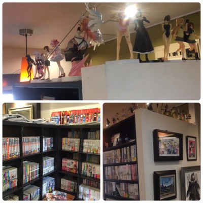 ▲漫画、フィギュア、アニメ雑誌、科学雑誌、額縁に入ったアニメ絵、、、たまらんです。