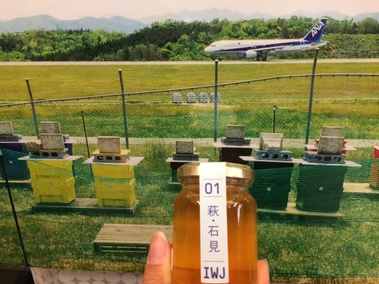 ▲飛行機のすぐそばで作られている空港はちみつ。